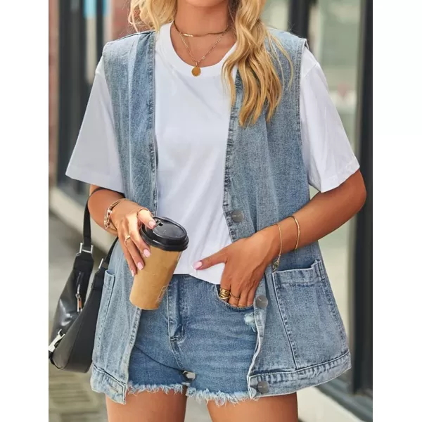 IDEALSANXUN Denim Vest for Women Fashion Casual Sleeveless Tops Jackets Oversized Vests Jean Jacket WaistcoatBlue