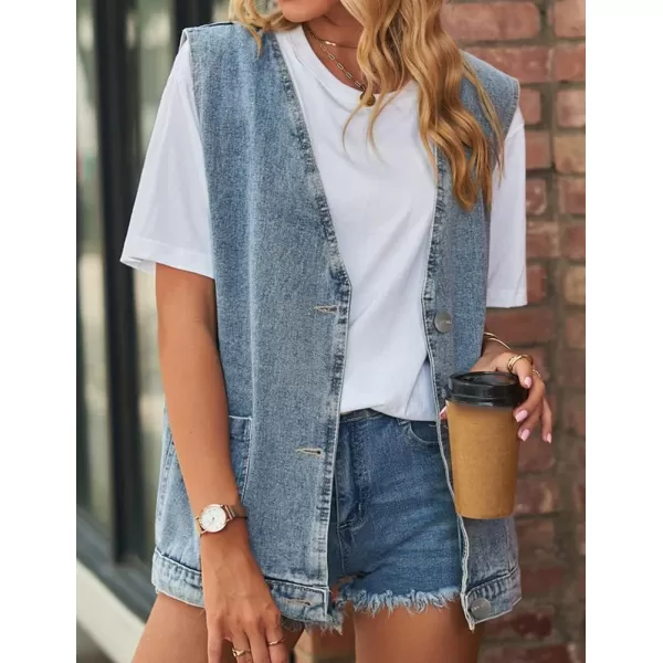 IDEALSANXUN Denim Vest for Women Fashion Casual Sleeveless Tops Jackets Oversized Vests Jean Jacket WaistcoatBlue