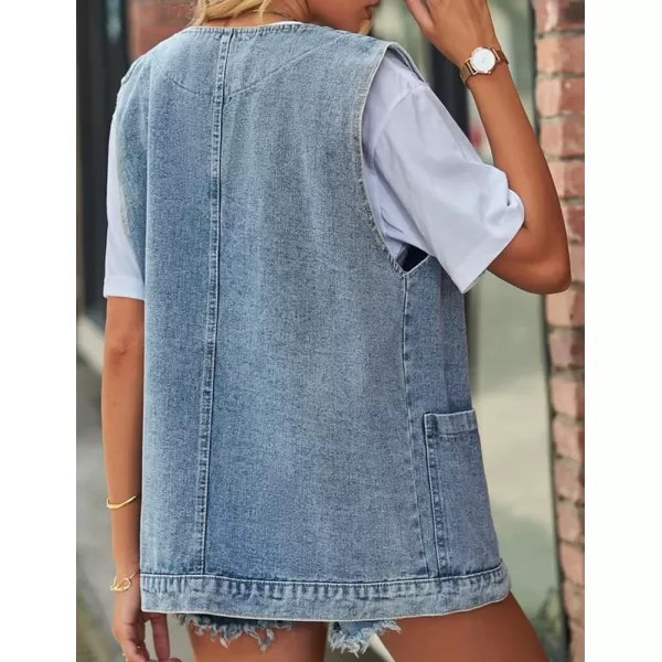 IDEALSANXUN Denim Vest for Women Fashion Casual Sleeveless Tops Jackets Oversized Vests Jean Jacket WaistcoatBlue
