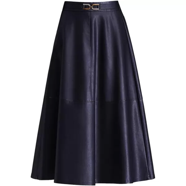 IDEALSANXUN Faux Leather Midi Skirts for Women Elastic High Waisted A Line Flare Pleated Fall Winter SkirtBlack