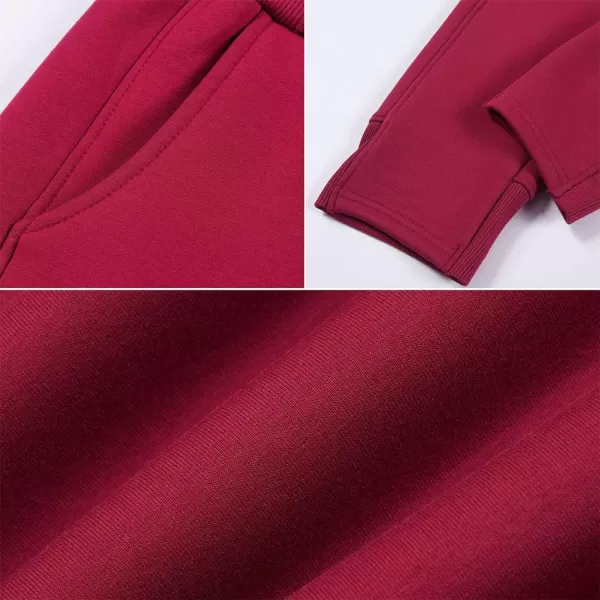 IDEALSANXUN Fleece Lined Jersey Pants for Womens Drawstring Sherpa Lined Jogger Winter Warm SweatpantsBordeaux Red