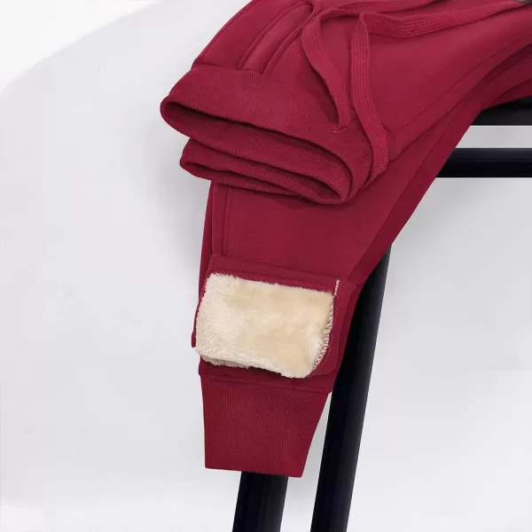 IDEALSANXUN Fleece Lined Jersey Pants for Womens Drawstring Sherpa Lined Jogger Winter Warm SweatpantsBordeaux Red