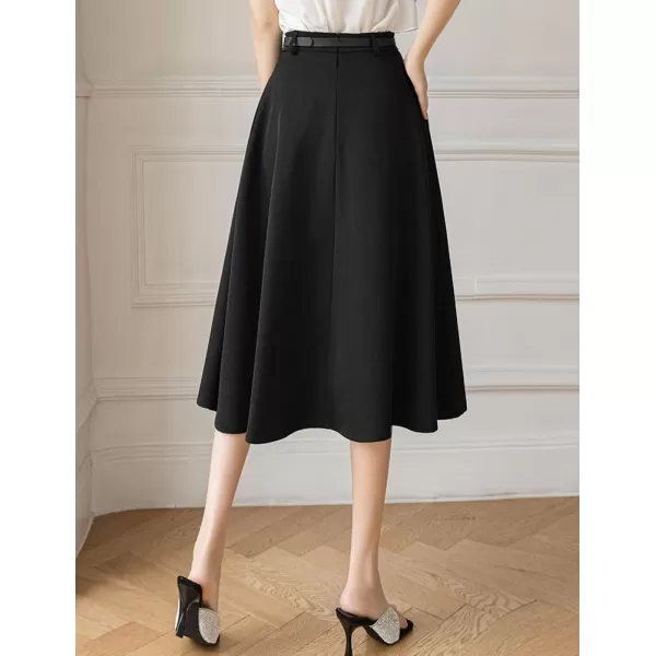 IDEALSANXUN Flowy Midi Skirt for Women High Waisted A Line Suit Pleated Fall Winter 2023 Long SkirtBlack