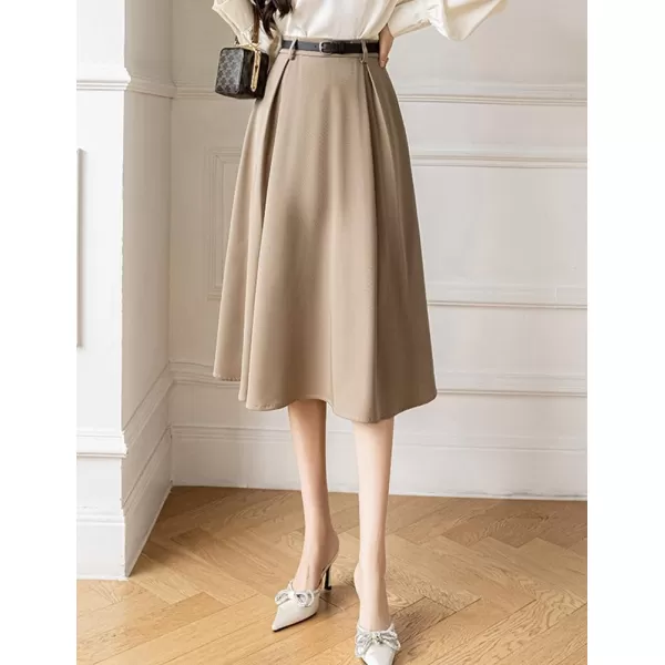 IDEALSANXUN Flowy Midi Skirt for Women High Waisted A Line Suit Pleated Fall Winter 2023 Long SkirtKhaki