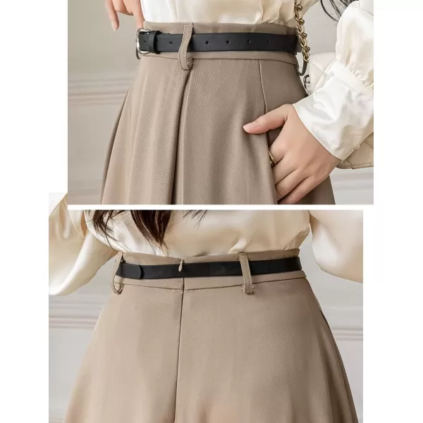 IDEALSANXUN Flowy Midi Skirt for Women High Waisted A Line Suit Pleated Fall Winter 2023 Long SkirtKhaki