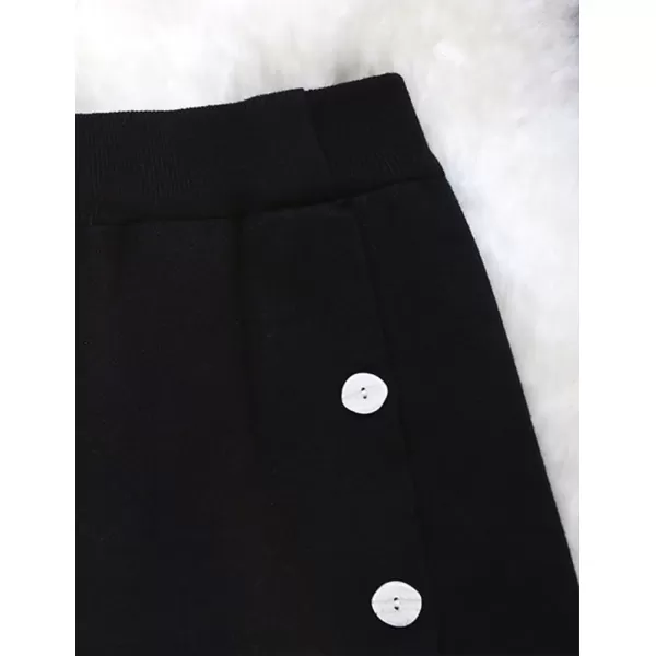 IDEALSANXUN Fringe Plaid Maxi Skirt for Women High Waisted A Line Asymmetrical Fall Winter Knit Tassel Wrap SkirtBlack