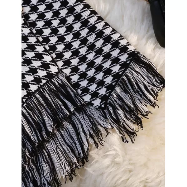 IDEALSANXUN Fringe Plaid Maxi Skirt for Women High Waisted A Line Asymmetrical Fall Winter Knit Tassel Wrap SkirtPlaid Black