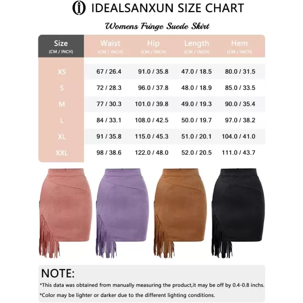 IDEALSANXUN Fringe Suede Skirt for Women High Waisted Fall Winter Tassel Short Mini Skirt 2023Brown