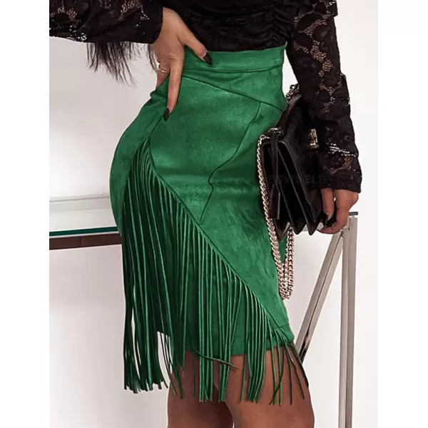 IDEALSANXUN Fringe Suede Skirt for Women High Waisted Fall Winter Tassel Short Mini Skirt 2023Green