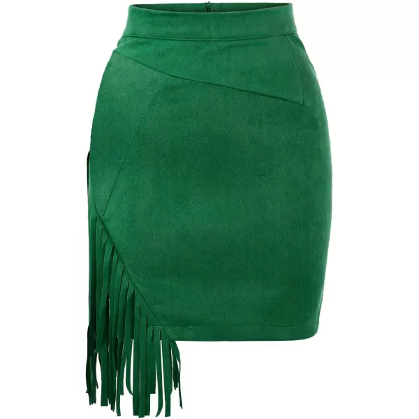 IDEALSANXUN Fringe Suede Skirt for Women High Waisted Fall Winter Tassel Short Mini Skirt 2023Green