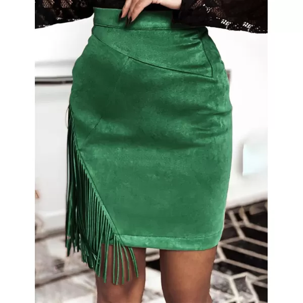 IDEALSANXUN Fringe Suede Skirt for Women High Waisted Fall Winter Tassel Short Mini Skirt 2023Green