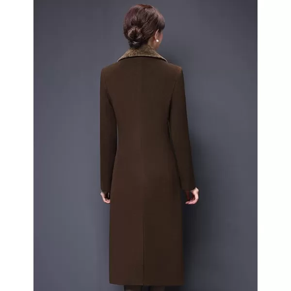 IDEALSANXUN Fur Collar Wool Coats for Women Double Breasted Long Peacoat Jackets 20231brown