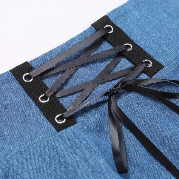 IDEALSANXUN Gothic Plaid Mini Skirts for Women 2024 Short High Waist Plaid SkirtsDenim Light Blue