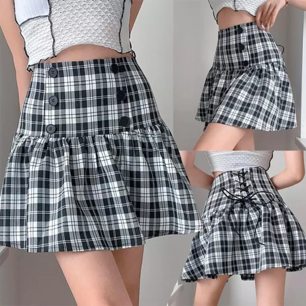 IDEALSANXUN Gothic Plaid Mini Skirts for Womens Short High Waist Plaid Skirts2plaid Black