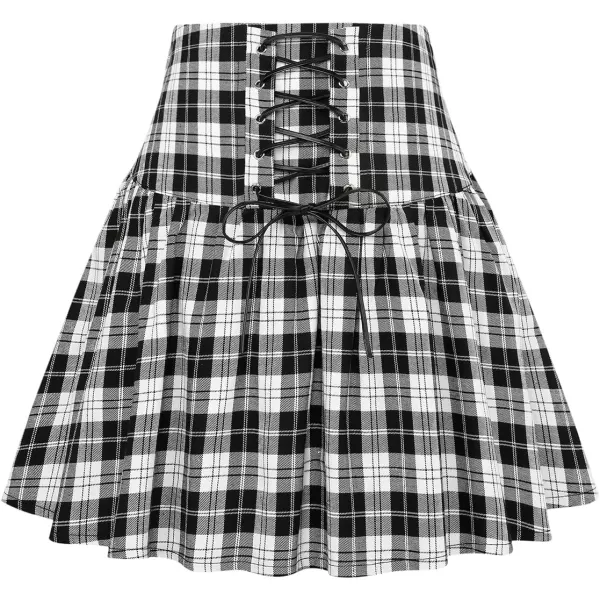 IDEALSANXUN Gothic Plaid Mini Skirts for Womens Short High Waist Plaid Skirts2plaid Black
