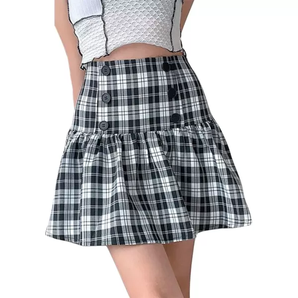 IDEALSANXUN Gothic Plaid Mini Skirts for Womens Short High Waist Plaid Skirts2plaid Black