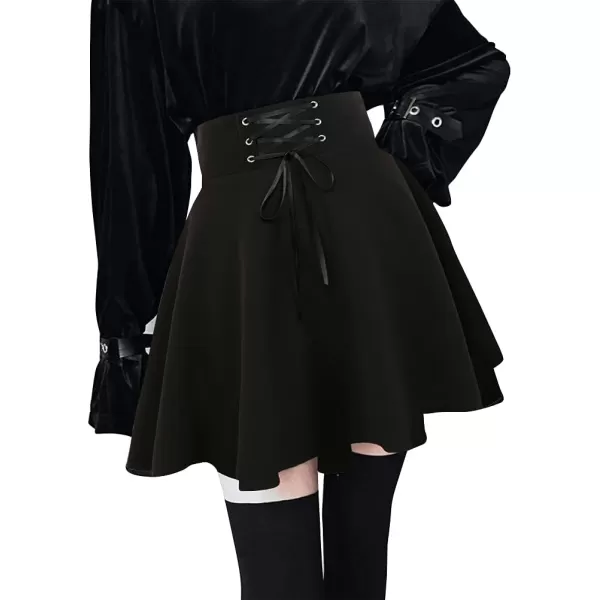 IDEALSANXUN Gothic Plaid Mini Skirts for Womens Short High Waist Plaid SkirtsA Pure Black