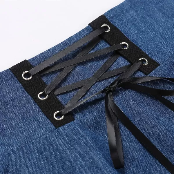 IDEALSANXUN Gothic Plaid Mini Skirts for Womens Short High Waist Plaid SkirtsDenim Blue