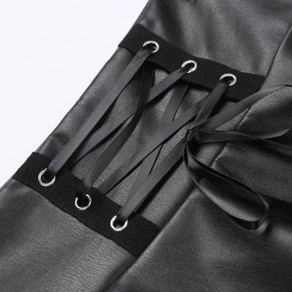IDEALSANXUN Gothic Plaid Mini Skirts for Womens Short High Waist Plaid SkirtsLeather Black