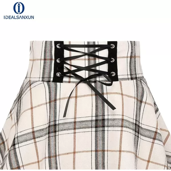 IDEALSANXUN Gothic Plaid Mini Skirts for Womens Short High Waist Plaid SkirtsPlaid Beige