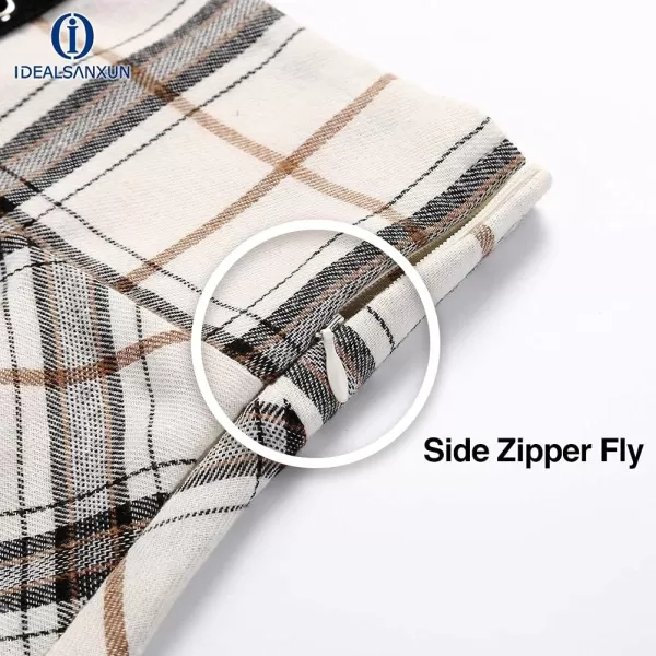 IDEALSANXUN Gothic Plaid Mini Skirts for Womens Short High Waist Plaid SkirtsPlaid Beige