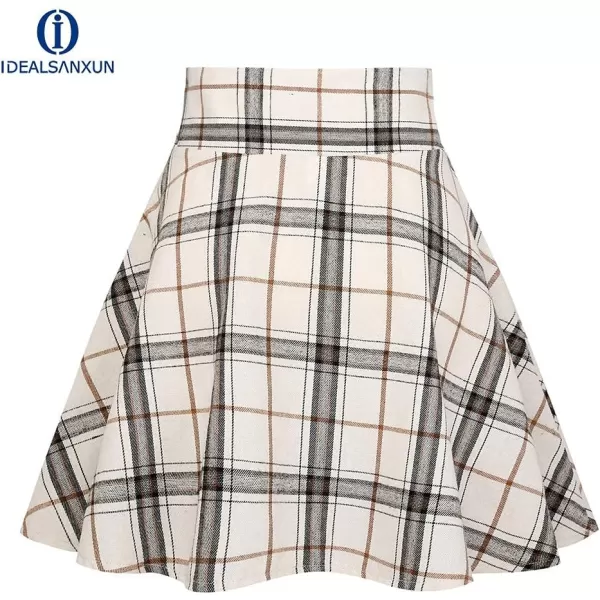 IDEALSANXUN Gothic Plaid Mini Skirts for Womens Short High Waist Plaid SkirtsPlaid Beige