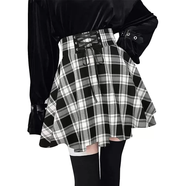 IDEALSANXUN Gothic Plaid Mini Skirts for Womens Short High Waist Plaid SkirtsPlaid Black A03