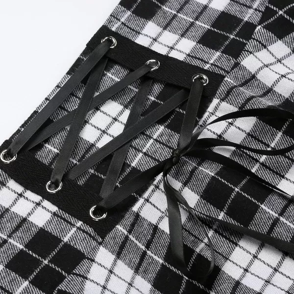IDEALSANXUN Gothic Plaid Mini Skirts for Womens Short High Waist Plaid SkirtsPlaid Black New