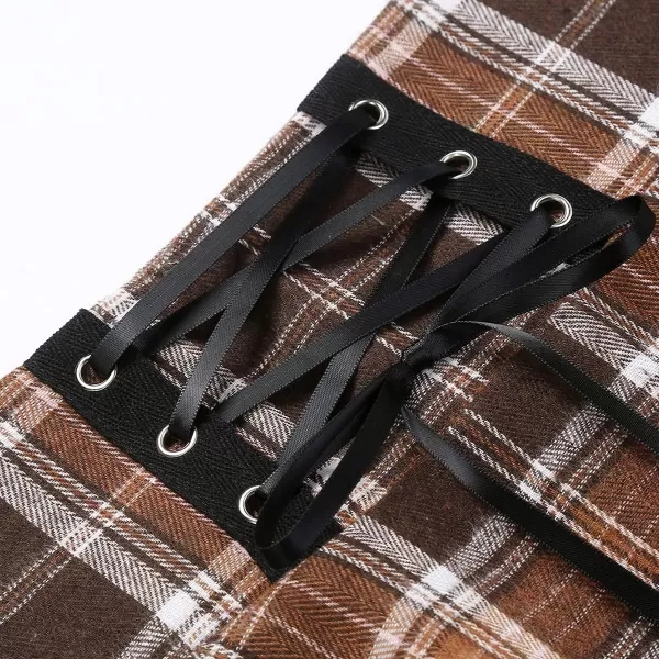 IDEALSANXUN Gothic Plaid Mini Skirts for Womens Short High Waist Plaid SkirtsPlaid Brown New