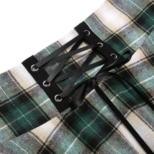 IDEALSANXUN Gothic Plaid Mini Skirts for Womens Short High Waist Plaid SkirtsPlaid Green 01