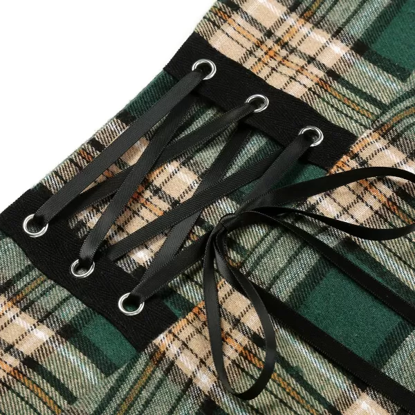 IDEALSANXUN Gothic Plaid Mini Skirts for Womens Short High Waist Plaid SkirtsPlaid Green 03