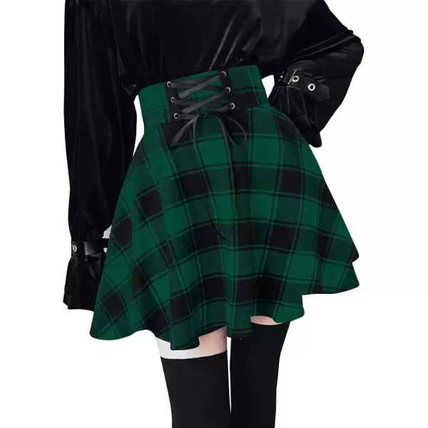 IDEALSANXUN Gothic Plaid Mini Skirts for Womens Short High Waist Plaid SkirtsPlaid Green