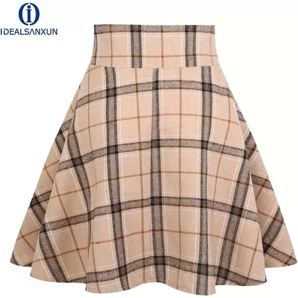 IDEALSANXUN Gothic Plaid Mini Skirts for Womens Short High Waist Plaid SkirtsPlaid Khaki