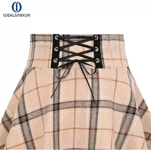 IDEALSANXUN Gothic Plaid Mini Skirts for Womens Short High Waist Plaid SkirtsPlaid Khaki