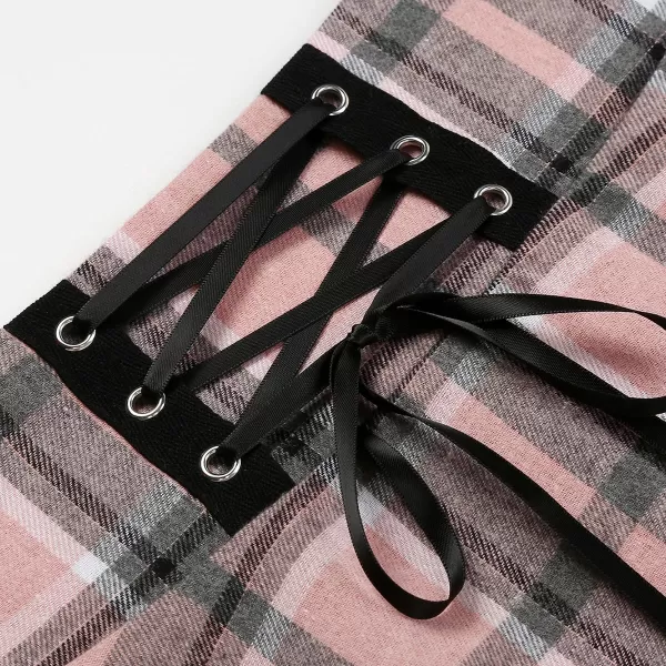 IDEALSANXUN Gothic Plaid Mini Skirts for Womens Short High Waist Plaid SkirtsPlaid Pink 02