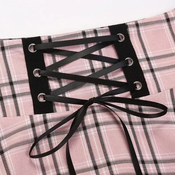 IDEALSANXUN Gothic Plaid Mini Skirts for Womens Short High Waist Plaid SkirtsPlaid Pink