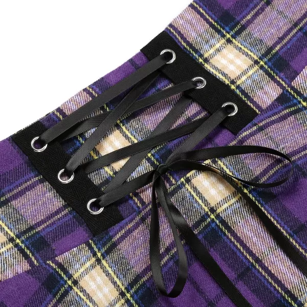 IDEALSANXUN Gothic Plaid Mini Skirts for Womens Short High Waist Plaid SkirtsPlaid Purple 01