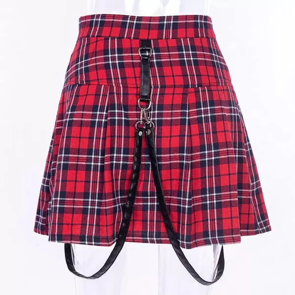IDEALSANXUN Gothic Plaid Mini Skirts for Womens Short High Waist Plaid SkirtsPlaid Red 1916