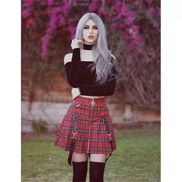 IDEALSANXUN Gothic Plaid Mini Skirts for Womens Short High Waist Plaid SkirtsPlaid Red 1916