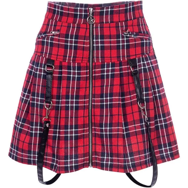 IDEALSANXUN Gothic Plaid Mini Skirts for Womens Short High Waist Plaid SkirtsPlaid Red 1916