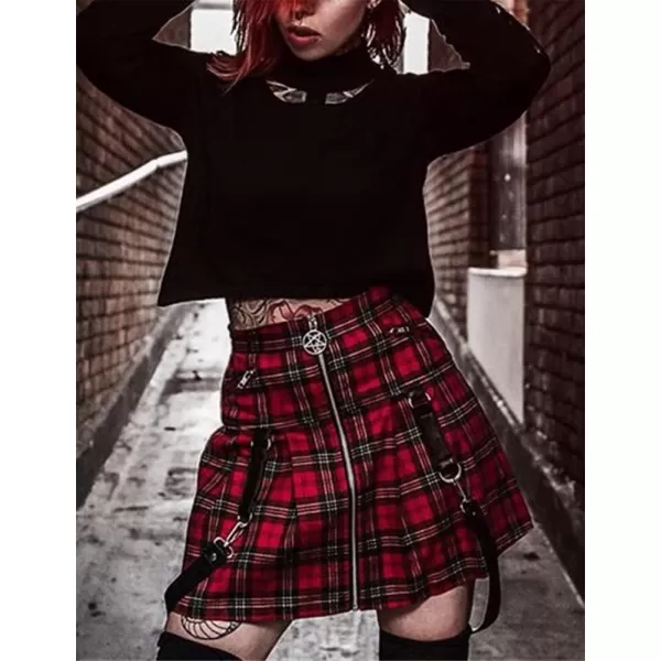 IDEALSANXUN Gothic Plaid Mini Skirts for Womens Short High Waist Plaid SkirtsPlaid Red 1916