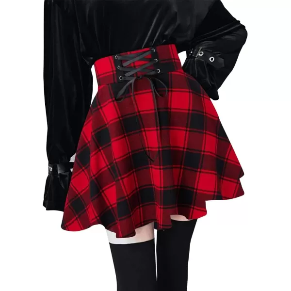 IDEALSANXUN Gothic Plaid Mini Skirts for Womens Short High Waist Plaid SkirtsPlaid Red
