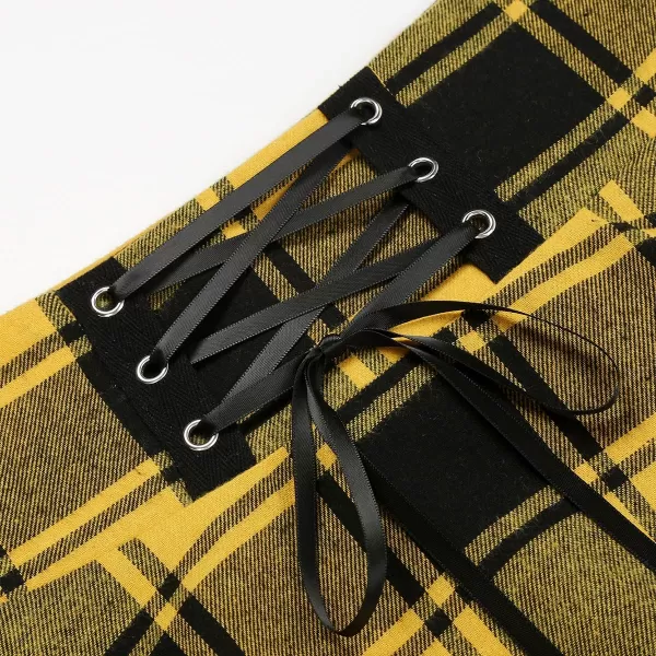 IDEALSANXUN Gothic Plaid Mini Skirts for Womens Short High Waist Plaid SkirtsPlaid Yellow 01