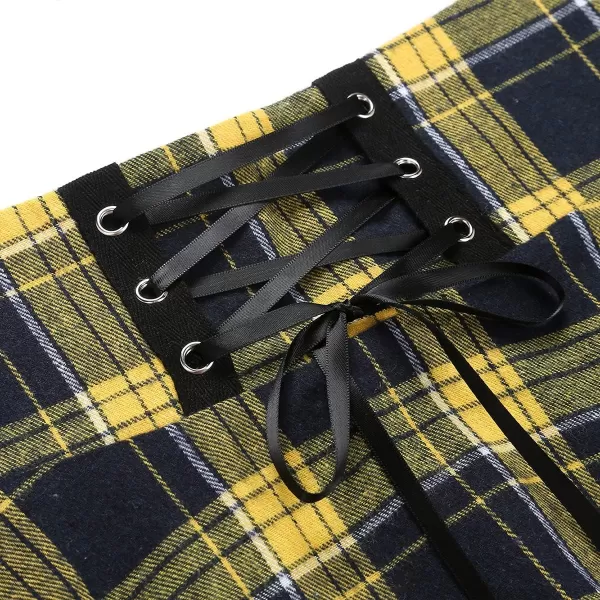IDEALSANXUN Gothic Plaid Mini Skirts for Womens Short High Waist Plaid SkirtsPlaid Yellow