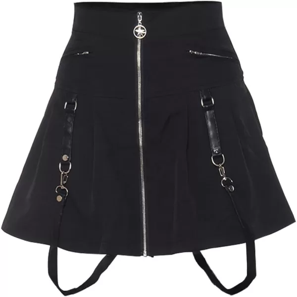 IDEALSANXUN Gothic Plaid Mini Skirts for Womens Short High Waist Plaid SkirtsPure Black 1916