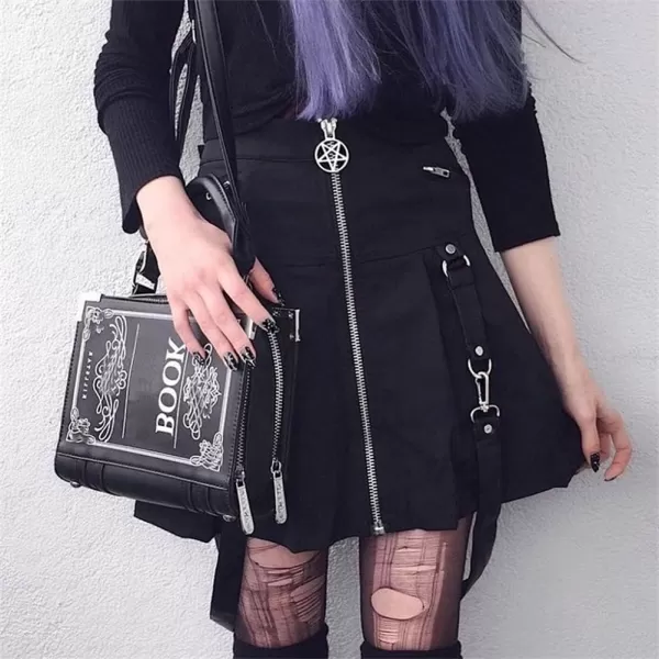 IDEALSANXUN Gothic Plaid Mini Skirts for Womens Short High Waist Plaid SkirtsPure Black 1916