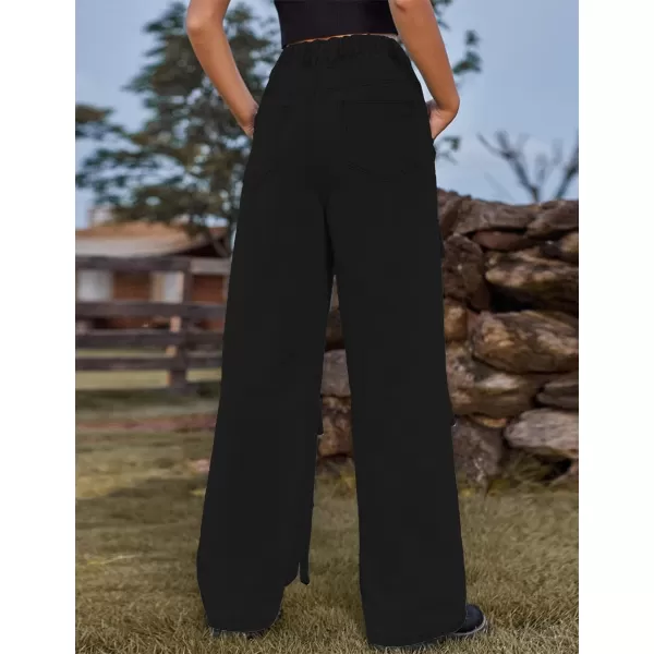 IDEALSANXUN Jean Cargo Pants for Women High Waisted 2023 Loose Straight Leg Baggy Denim Trousers with Flap PocketBlack