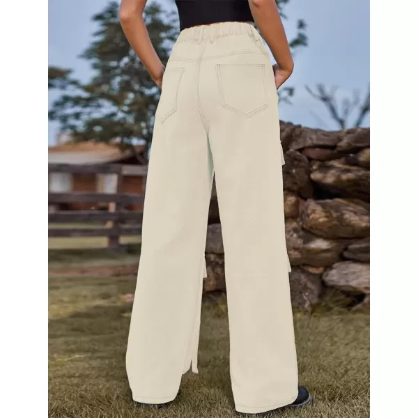 IDEALSANXUN Jean Cargo Pants for Women High Waisted 2023 Loose Straight Leg Baggy Denim Trousers with Flap PocketLight Khaki