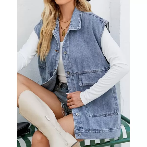 IDEALSANXUN Jean Vest for Women Fashion Oversized Jean Jacket Denim Vest Casual Sleeveless Tops Jackets WaistcoatBlue
