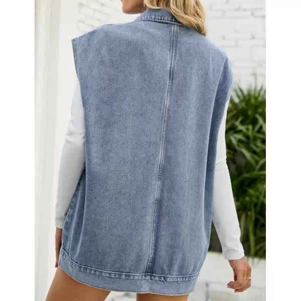 IDEALSANXUN Jean Vest for Women Fashion Oversized Jean Jacket Denim Vest Casual Sleeveless Tops Jackets WaistcoatBlue